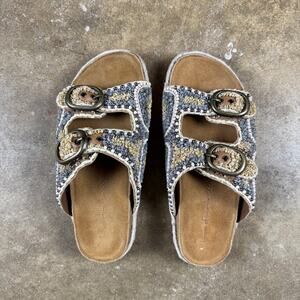 House of Harlow 1960 Women’s 7.5 Beaded Slide Buckle Sandals Rope Espadrille